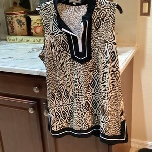 NY Collection Black and Brown Patterned Tunic